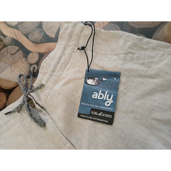 Ably Filium Activated 100% Linen Tie Elastic Waist Bermuda Pull on Shorts NWT L - Picture 9 of 14